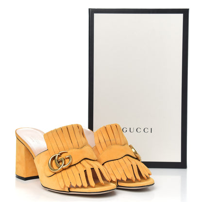Gucci Kid Scamosciato GG Marmont Fringe 75mm Slide Sandals 38.5 Crystal Copper 10 of 10