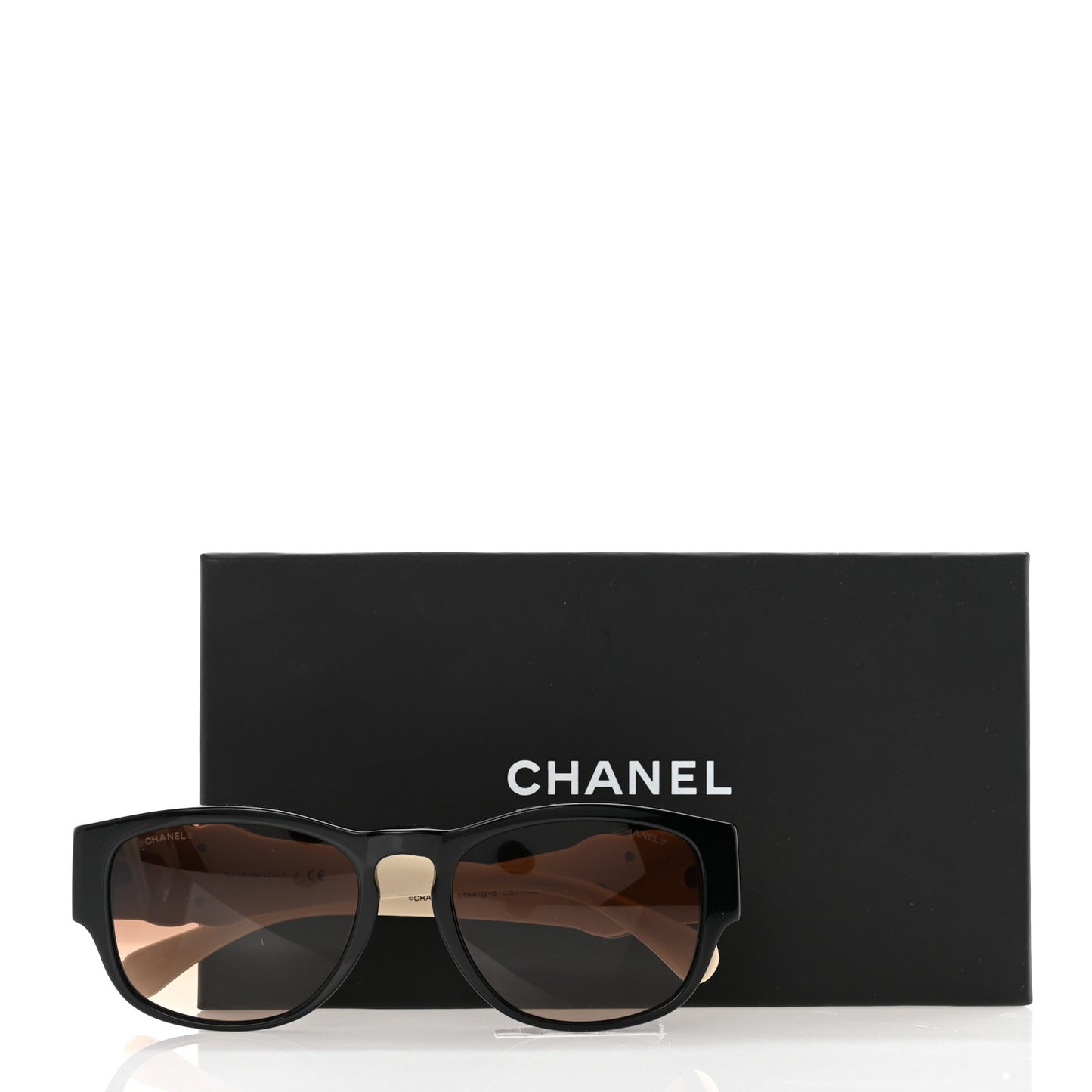 Acetate Lambskin Crystal Baguette Chain CC Sunglasses 5454-Q-B Black Beige