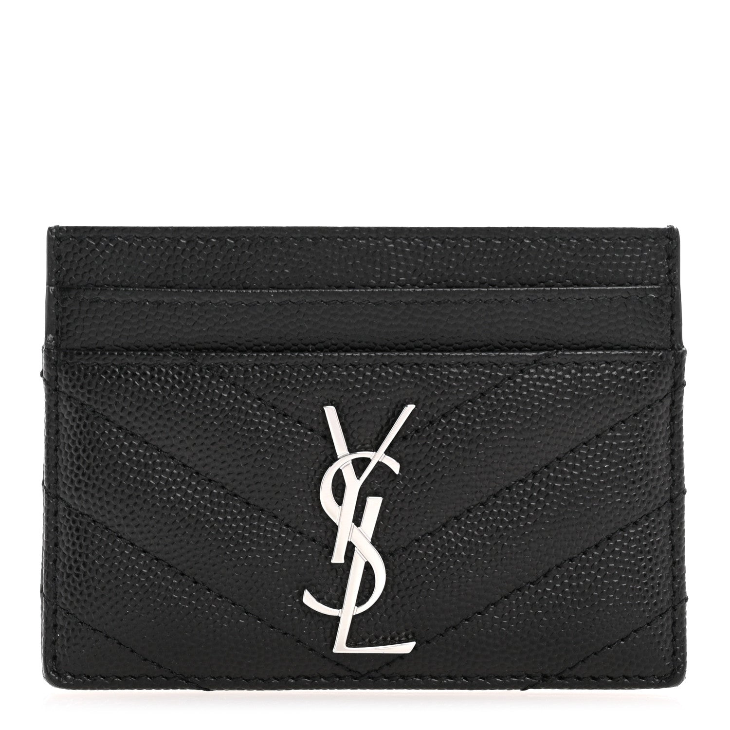 Saint Laurent Grain De Poudre Matelasse Chevron Monogram Credit Card Case Black 1 of 9