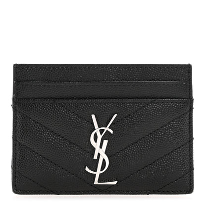 Saint Laurent Grain De Poudre Matelasse Chevron Monogram Credit Card Case Black 1 of 9