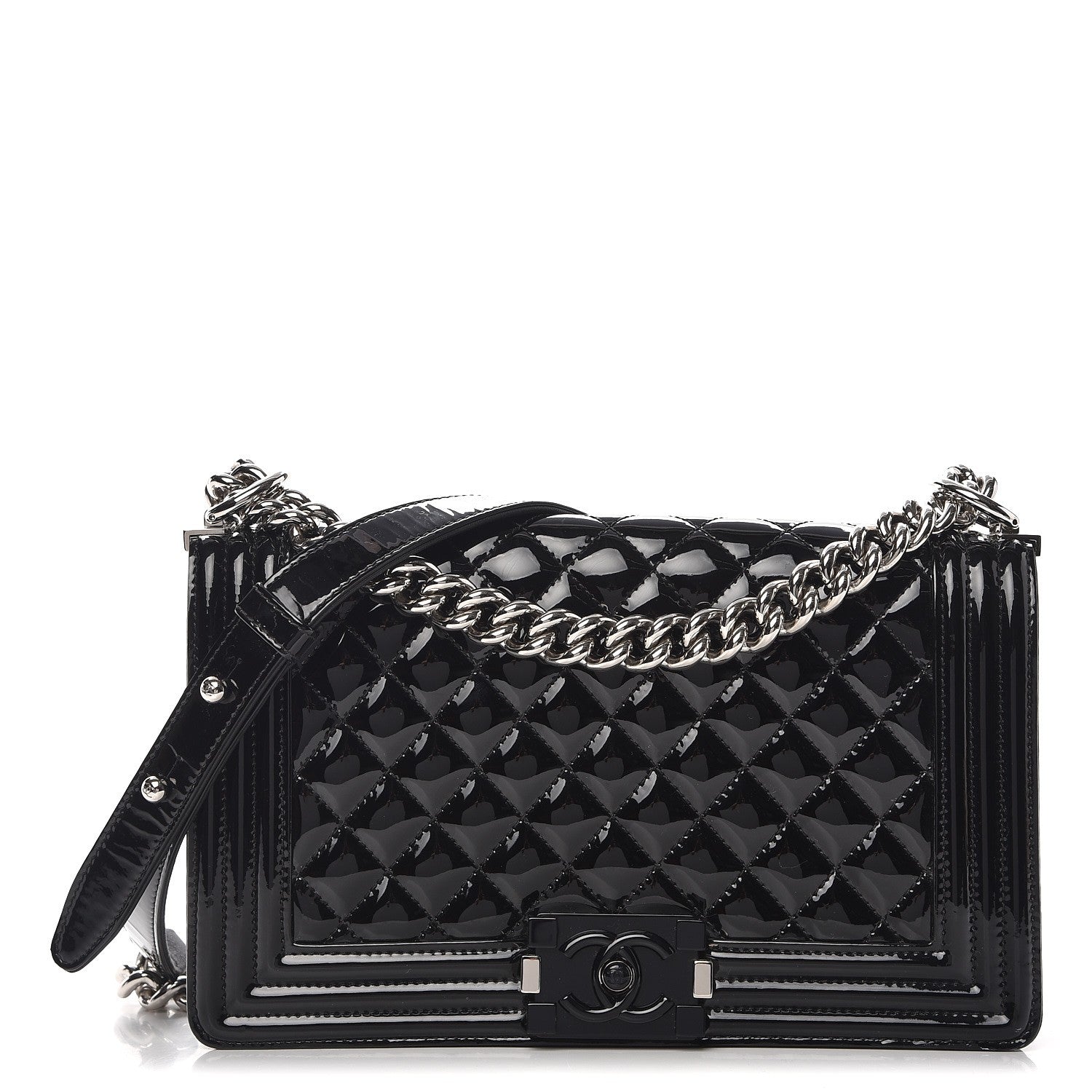 Chanel Patent Calfskin Quilted Medium Plexiglass Boy Flap Black 1 of 9
