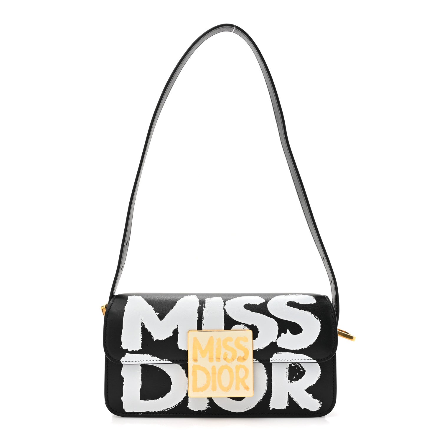 Christian Dior Calfskin Graffiti Printed Miss Dior Flap Black