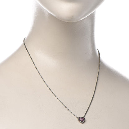 David Yurman Sterling Silver Pink Sapphire Petite Pave Heart Pendant Necklace 2 of 14