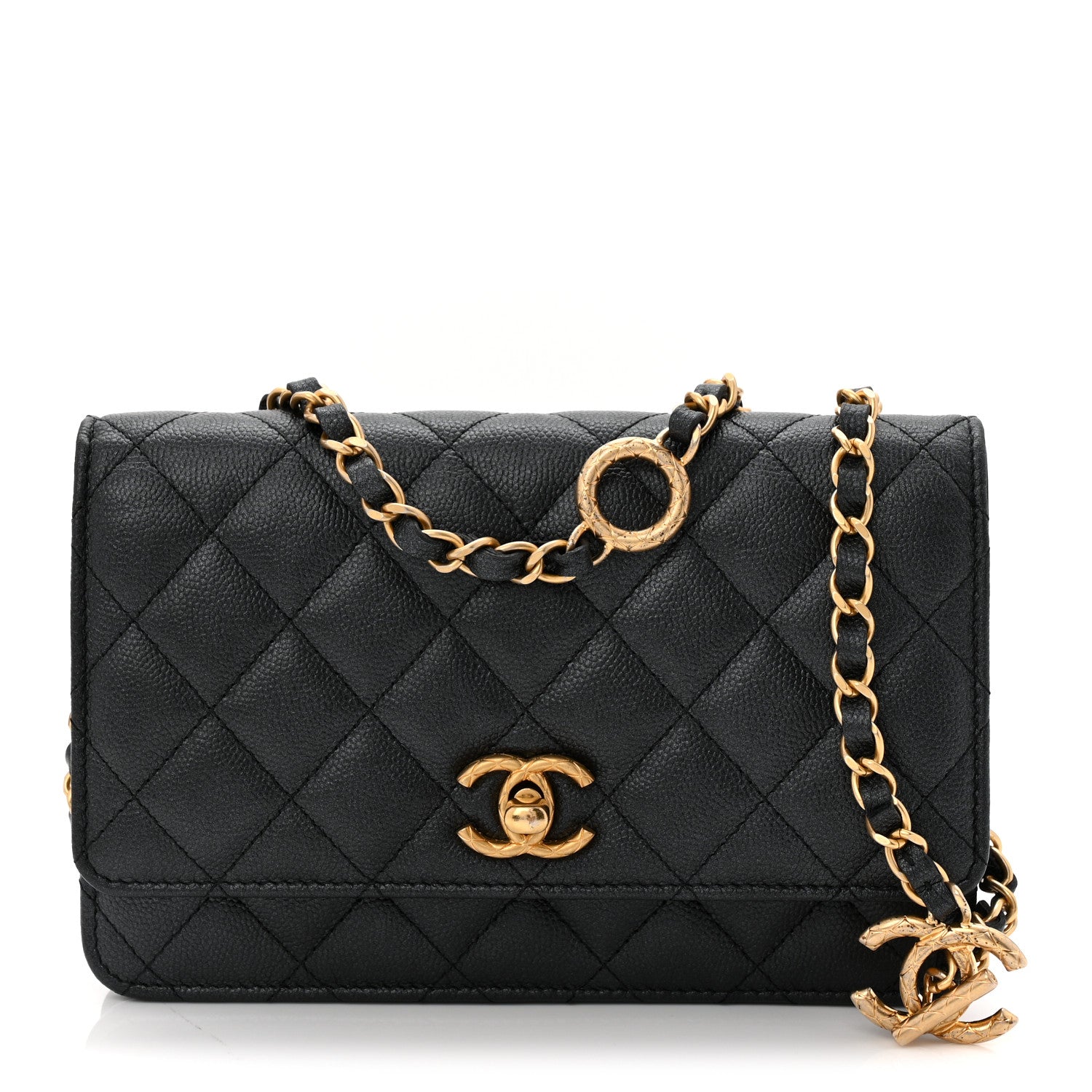 Chanel Pearly Caviar Quilted Fit For You Wallet On Chain WOC Black 1 of 11