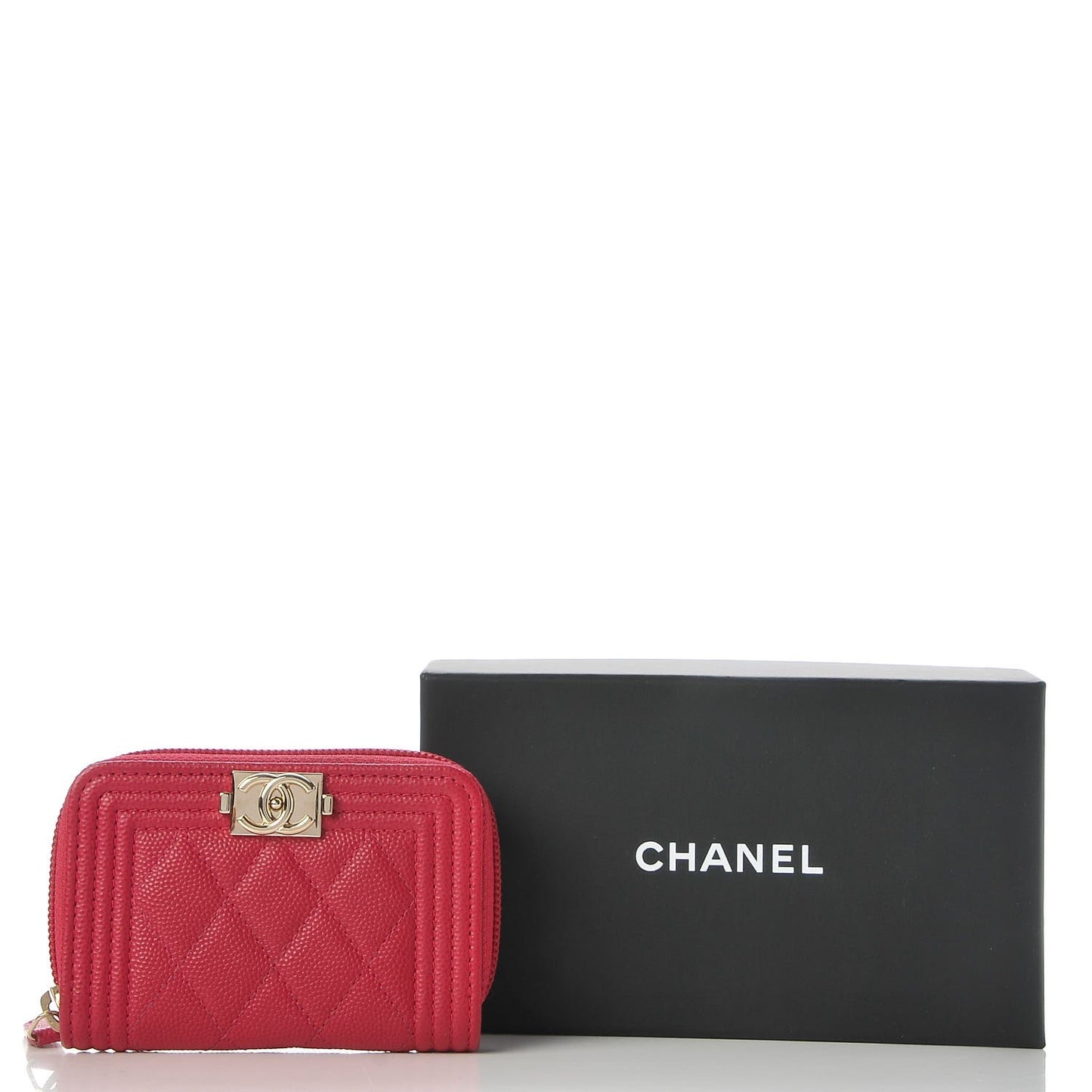 Caviar Quilted Boy Zip Around Coin Purse Wallet Fuchsia