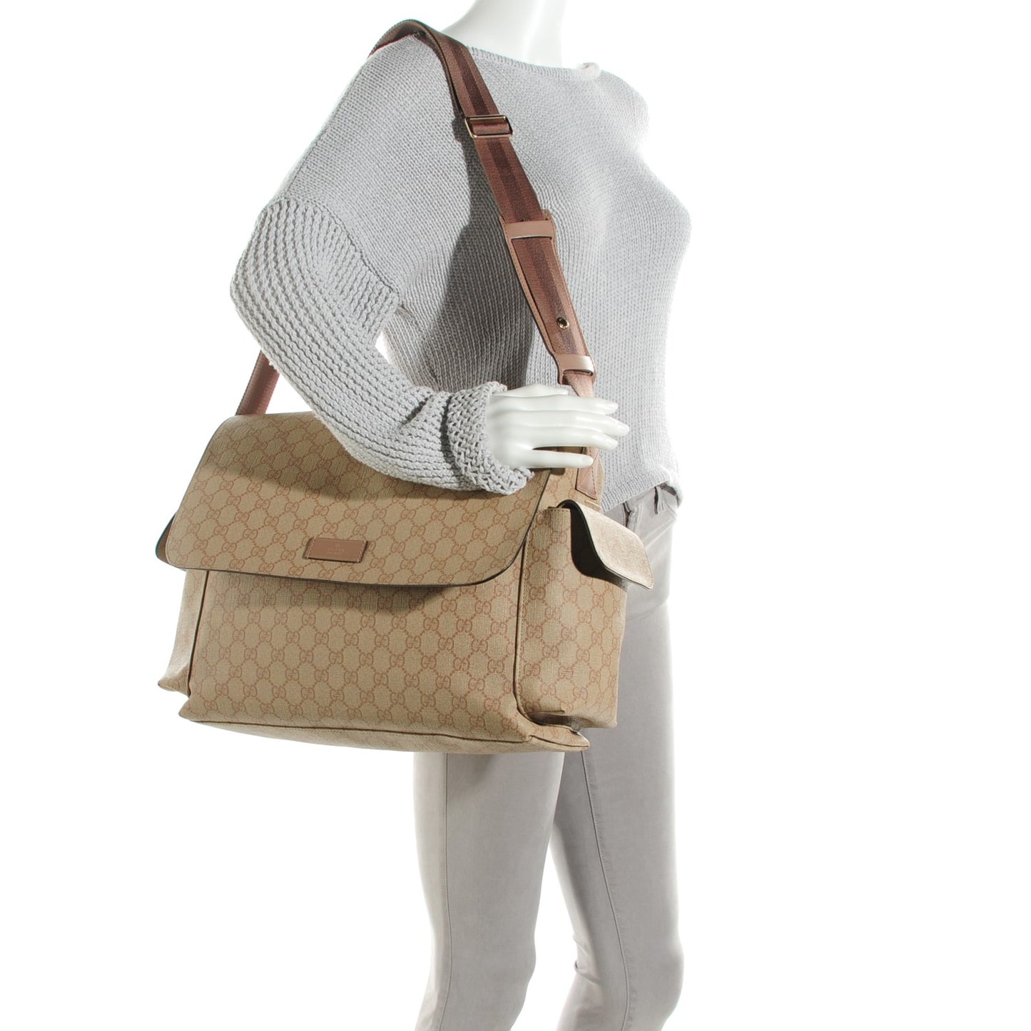 GG Supreme Monogram Messenger Diaper Bag Beige