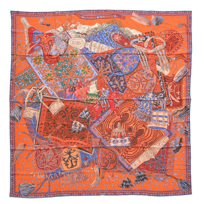 Hermes Cashmere Silk Cavaliers du Caucase Shawl 140 Orange Lavande Corail 1 of 10