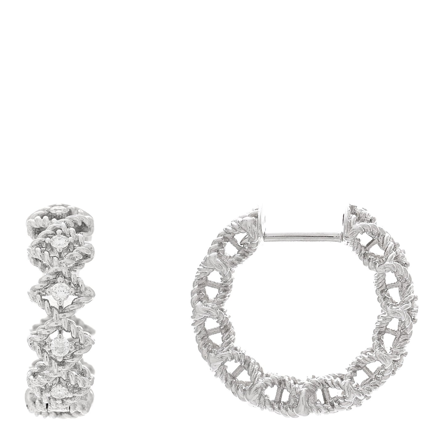 18K White Gold Diamond Barocco Hoop Earrings