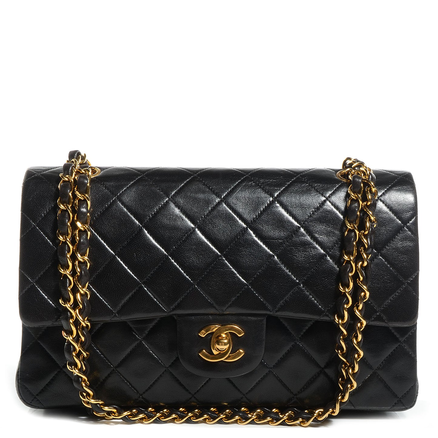 Lambskin Medium Double Flap Black
