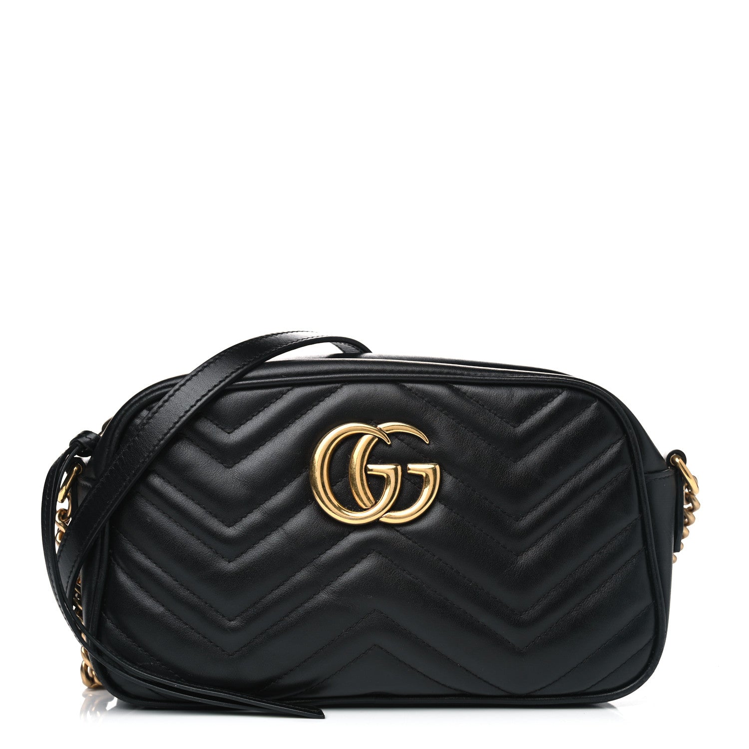 Gucci Calfskin Matelasse Small GG Marmont Chain Shoulder Bag Black 1 of 10