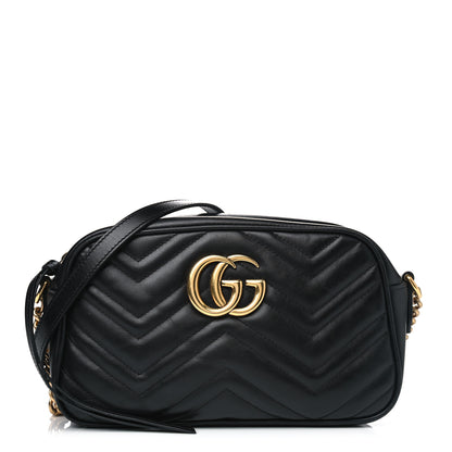 Gucci Calfskin Matelasse Small GG Marmont Chain Shoulder Bag Black 1 of 10