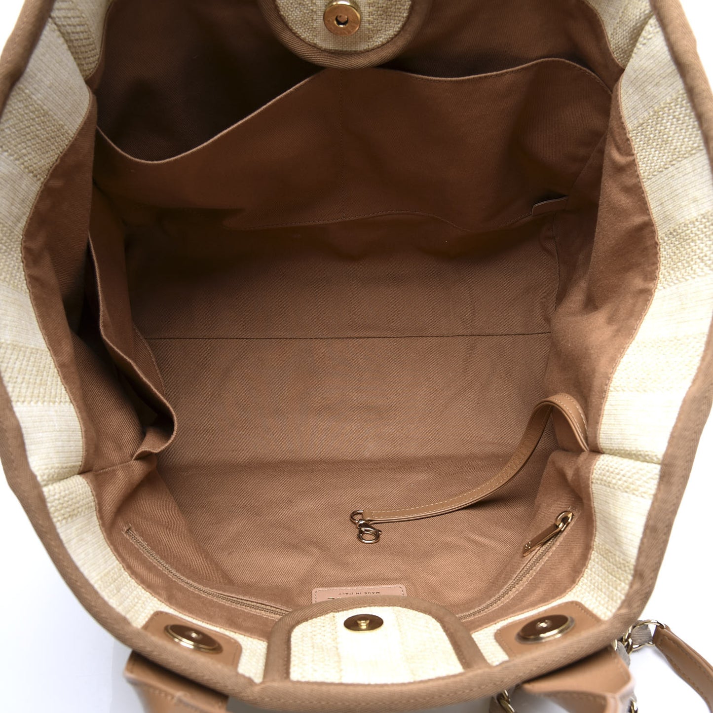Straw Raffia Calfskin Striped Medium Deauville Tote Beige