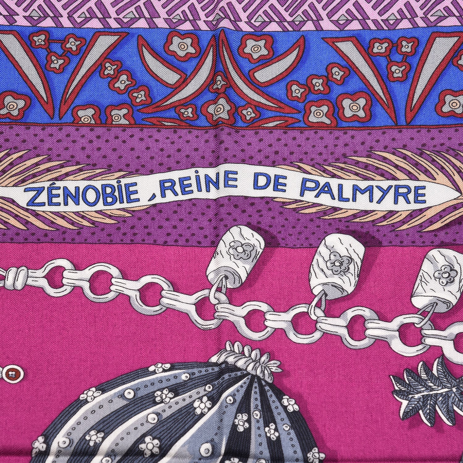 Hermes Cashmere Silk Zenobie Reine De Palmyre Shawl 140 Fuchsia Gris Acier Violet 5 of 7