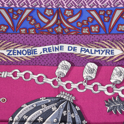 Hermes Cashmere Silk Zenobie Reine De Palmyre Shawl 140 Fuchsia Gris Acier Violet 5 of 7
