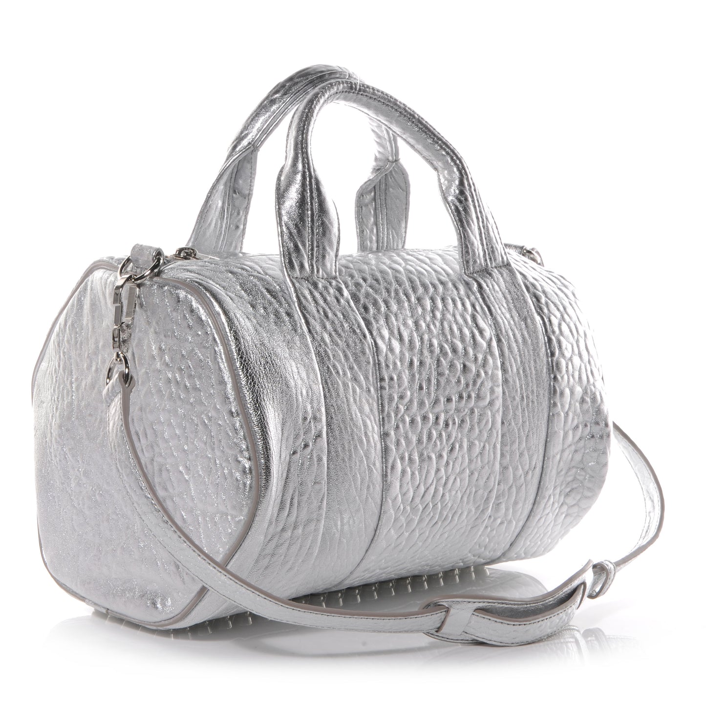 Pebbled Leather Rocco Duffel Rhodium w Rhodium Hardware