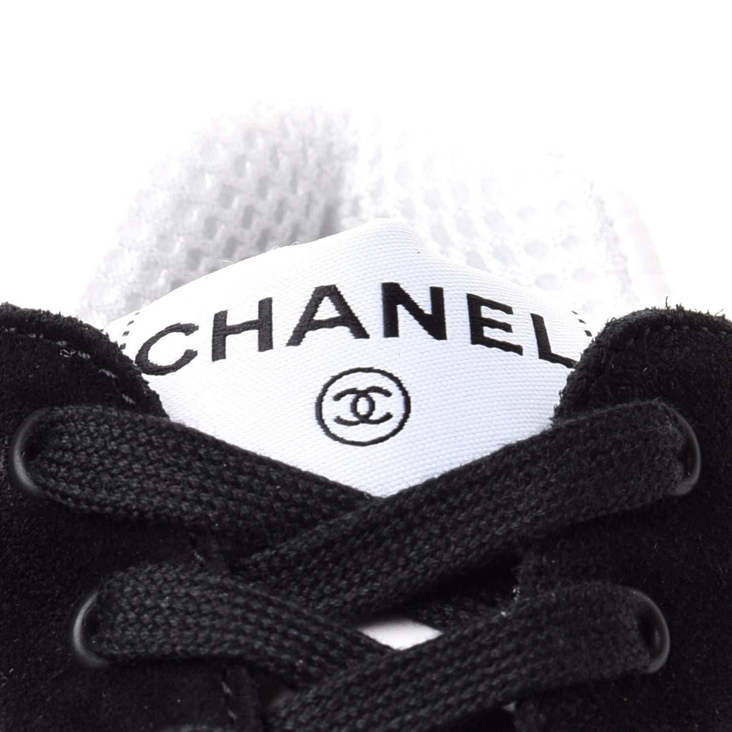 Mesh Suede Grained Calfskin Womens CC Sneakers 38 Black White