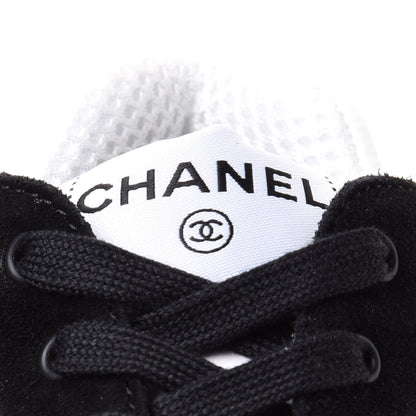 Chanel Mesh Suede Grained Calfskin Womens CC Sneakers 38 Black White 9 of 10