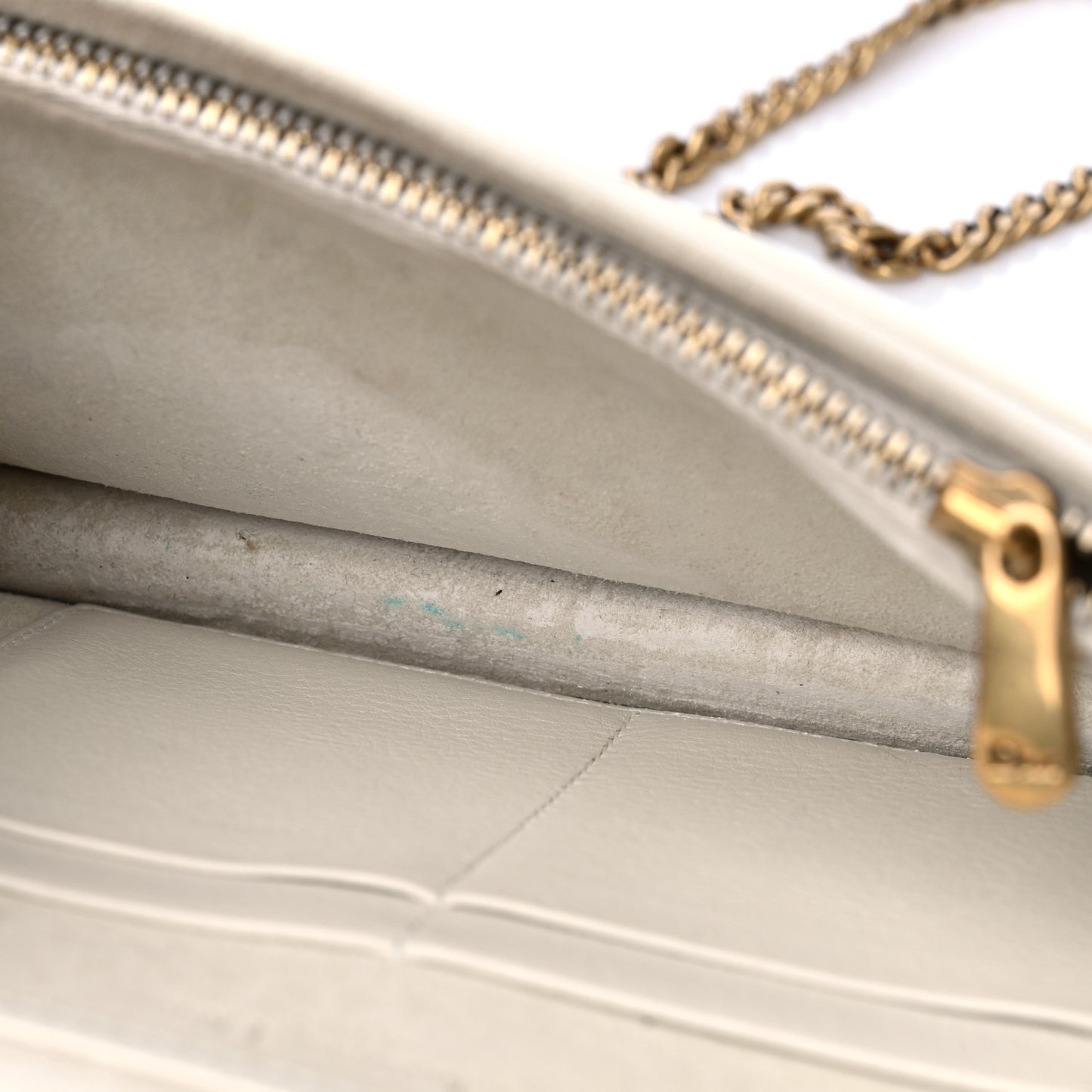 Lambskin Studded Diorama Wallet on Chain Pouch Off White