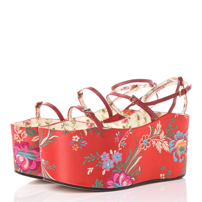 Gucci Malaga Kid Silk Hannelore Detachable Platform Slide 38 Hibiscus Red 9 of 17