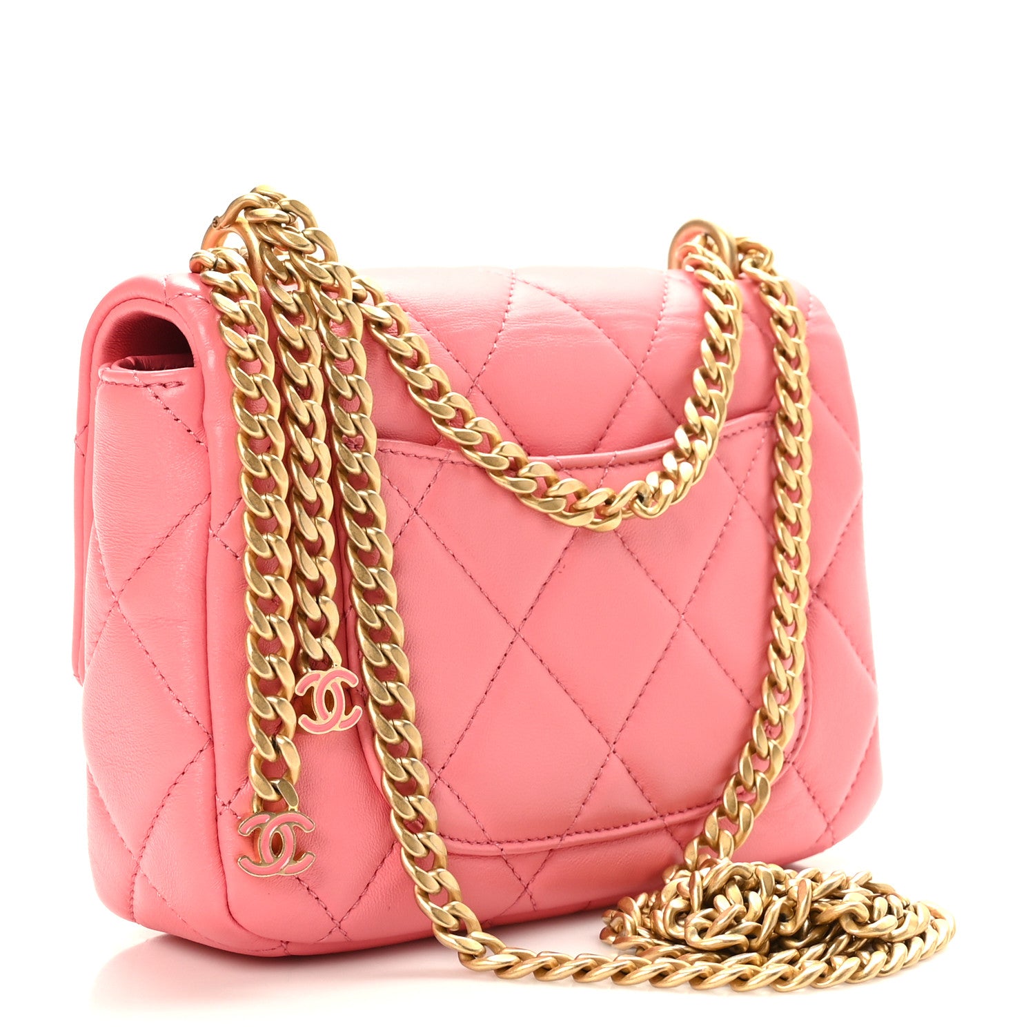 Chanel Lambskin Enamel Quilted Pending CC Mini Square Flap Pink 3 of 9