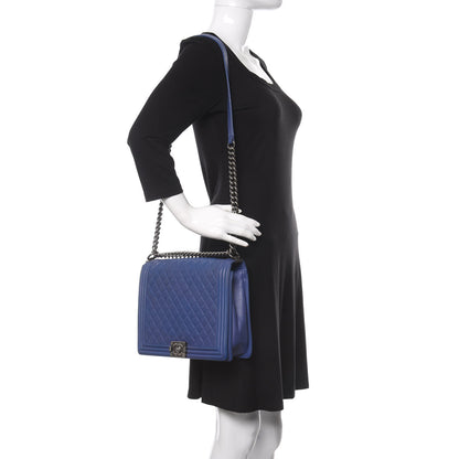 Chanel Grained Calfskin Quilted Large Boy Flap Blue 2 of 14