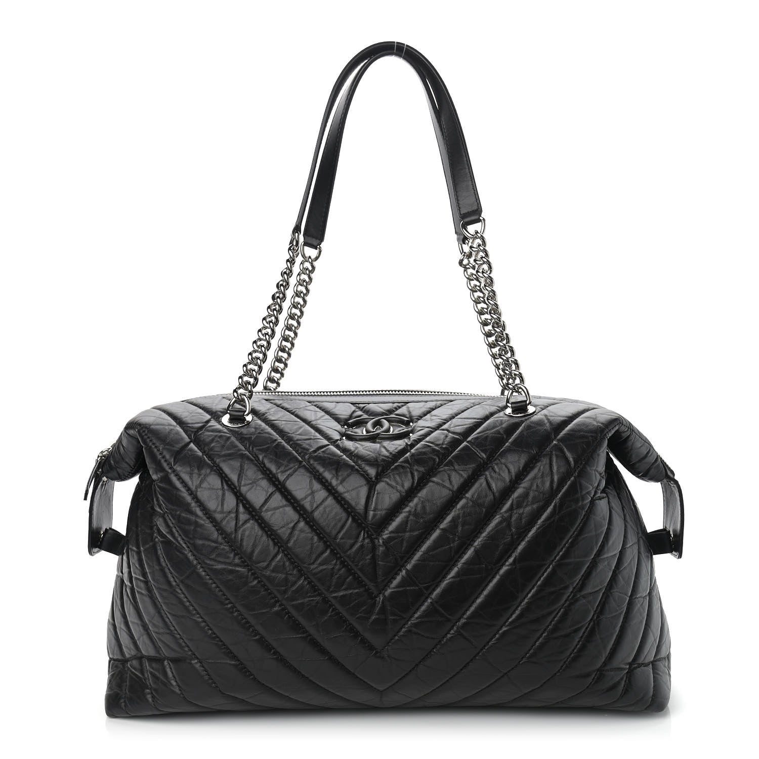 Chanel Aged Calfskin Chevron Quilted Duffle Bag Black 1 of 15