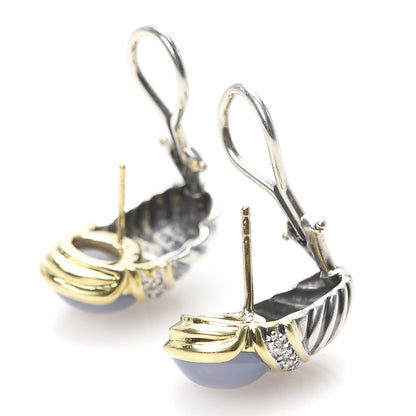 David Yurman Sterling Silver 18K Yellow Gold Diamond Chalcedony Shrimp Cable Earrings 3 of 4