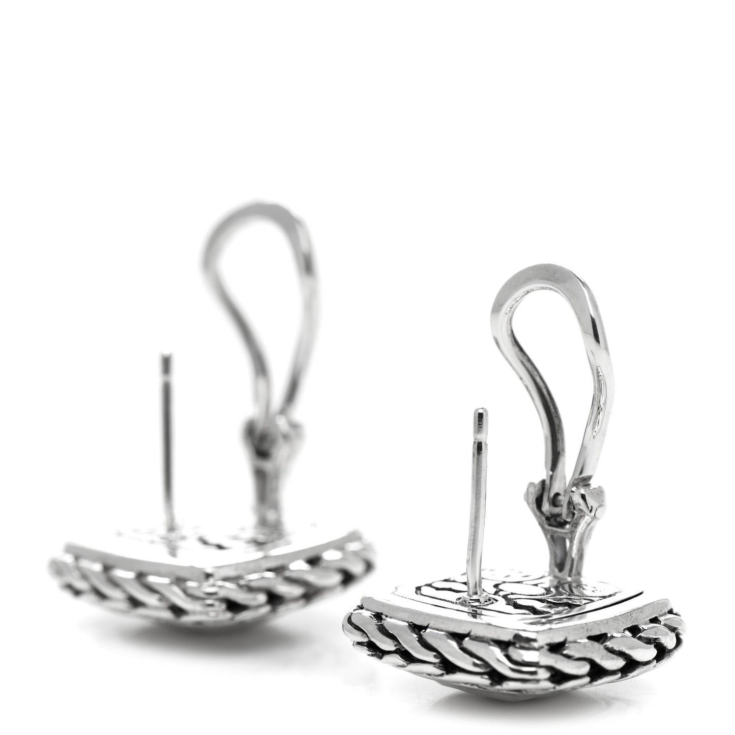 Sterling Silver Classic Chain Square Hammered Stud Earrings