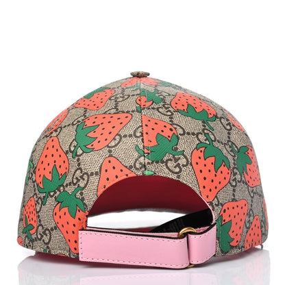 Gucci GG Supreme Monogram Strawberry Baseball Hat XL Beige 3 of 4