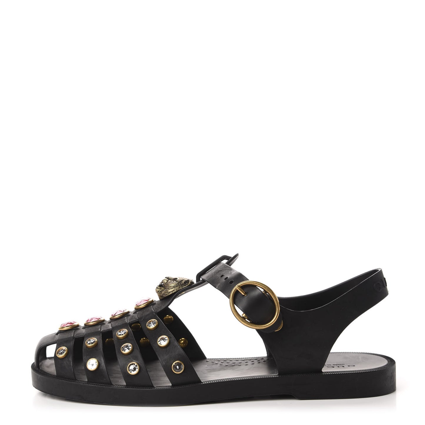 Rubber Crystal Womens Buckle Strap Sandals 36 Black