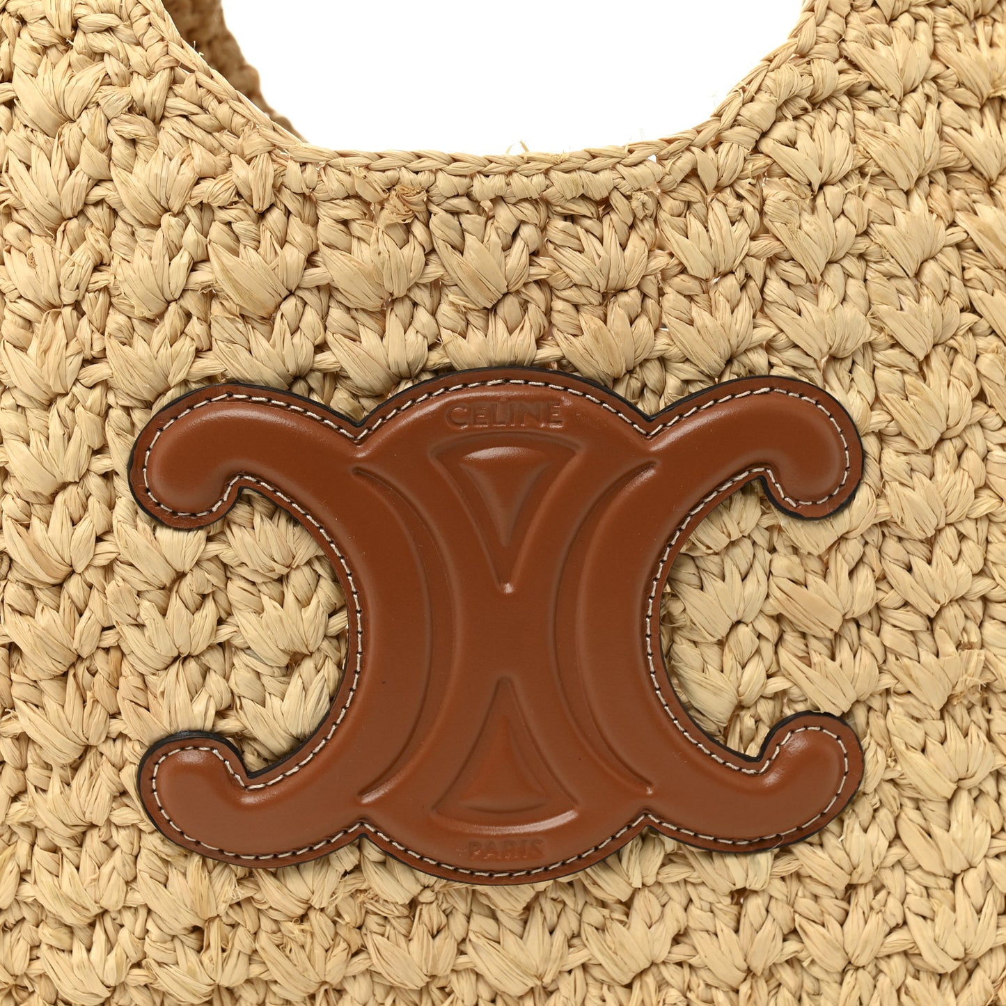 Raffia Calfskin Triomphe Panier Hobo Bag Natural Tan