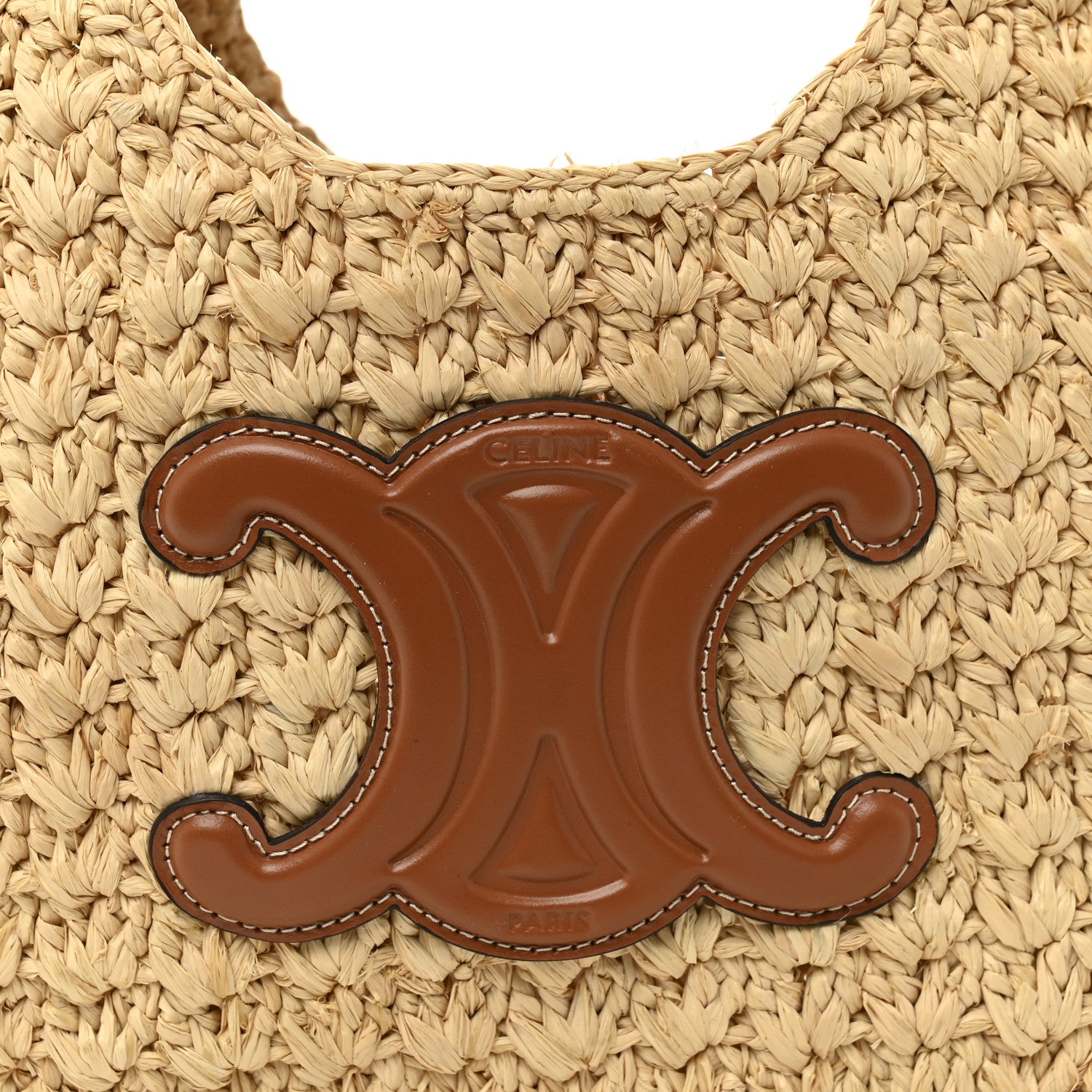 Celine Raffia Calfskin Triomphe Panier Hobo Bag Natural Tan 7 of 10