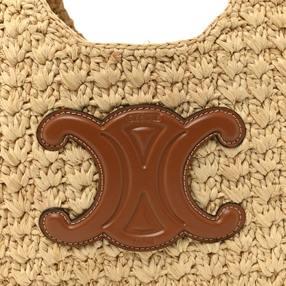 Celine Raffia Calfskin Triomphe Panier Hobo Bag Natural Tan 7 of 10