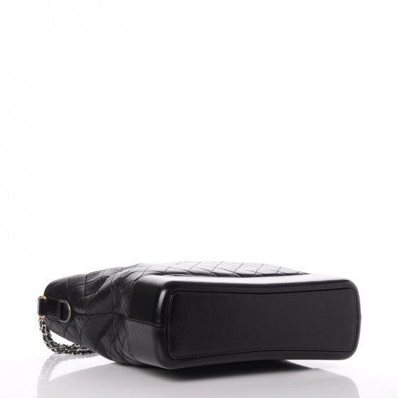 Aged Calfskin Quilted Large Gabrielle Hobo Black