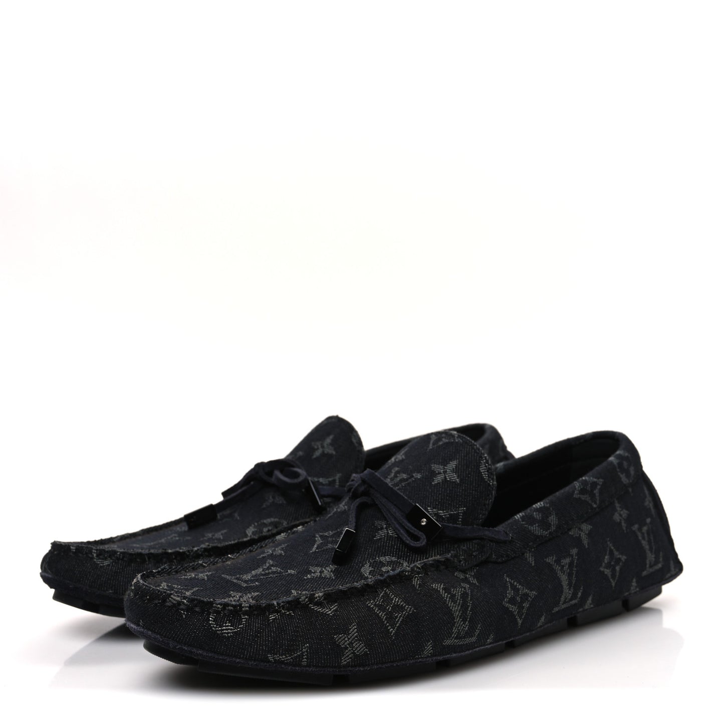 Monogram Denim Mens LV Driver Moccasin Loafers 8.5 Black