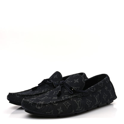 Louis Vuitton Monogram Denim Mens LV Driver Moccasin Loafers 8.5 Black 4 of 10