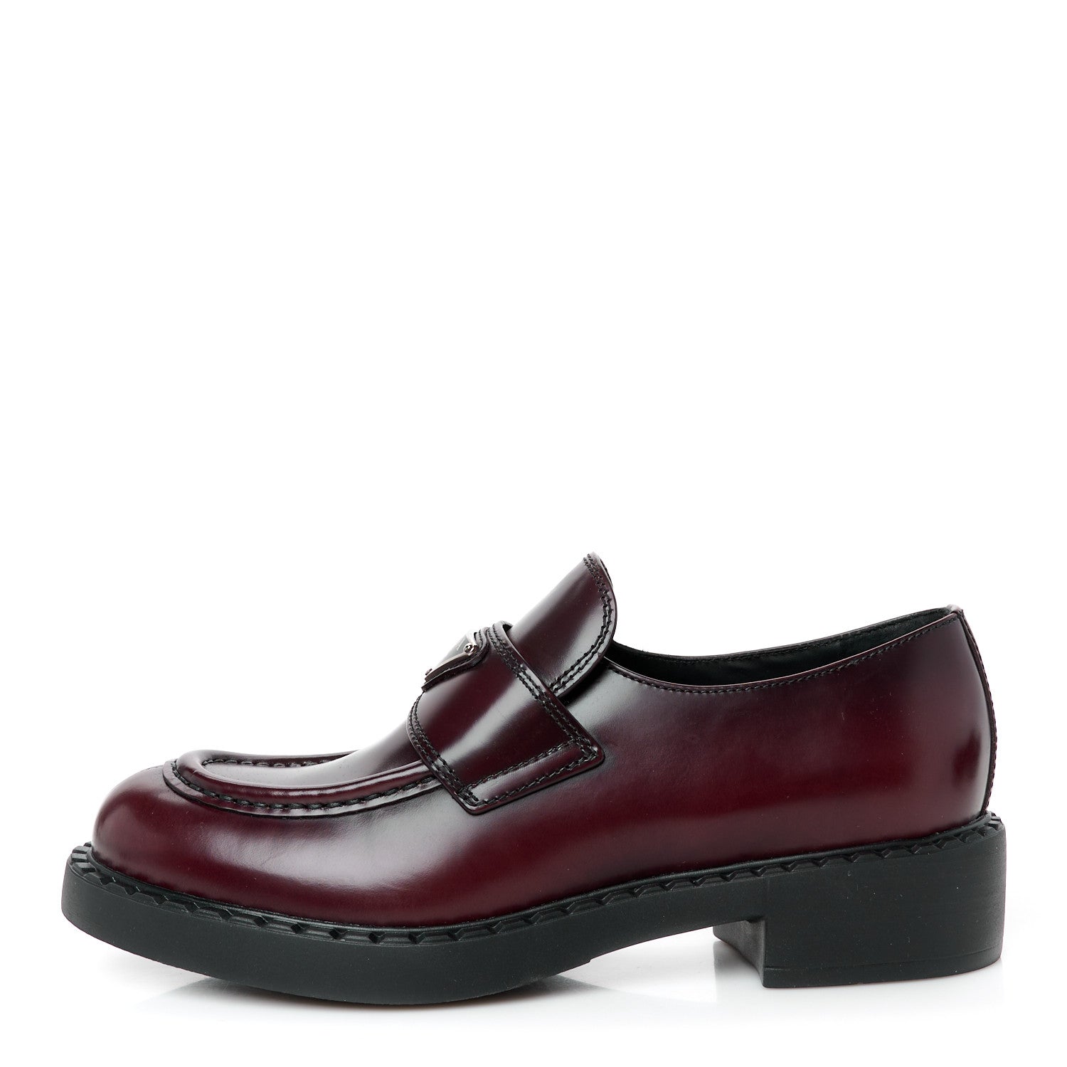 Prada Spazzolato Metal Triangle Logo 50mm Loafers 39.5 Cordovan 1 of 9
