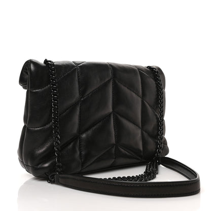 Saint Laurent Calfskin Quilted Toy Loulou Puffer Monogram Monochrome Chain Satchel Black 3 of 8