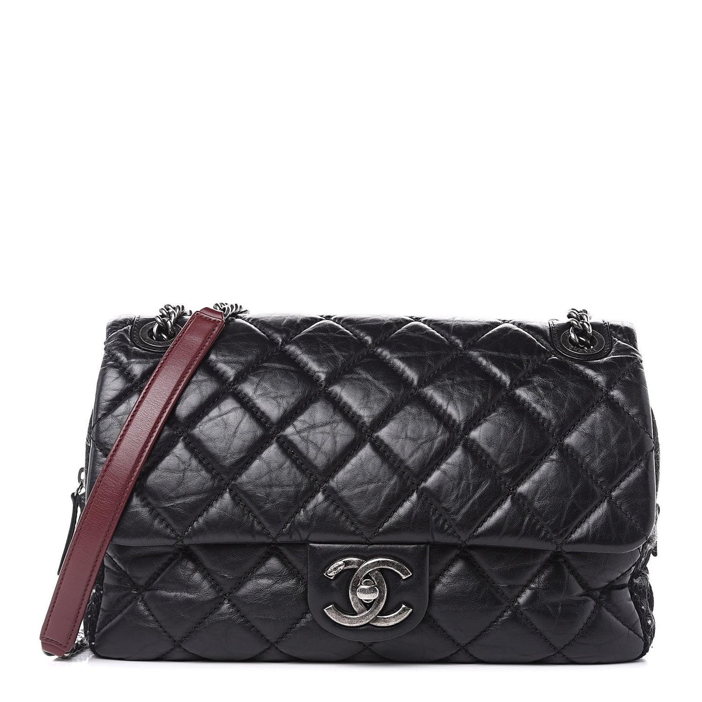Aged Calfskin Tweed Jumbo New Portobello Flap Black