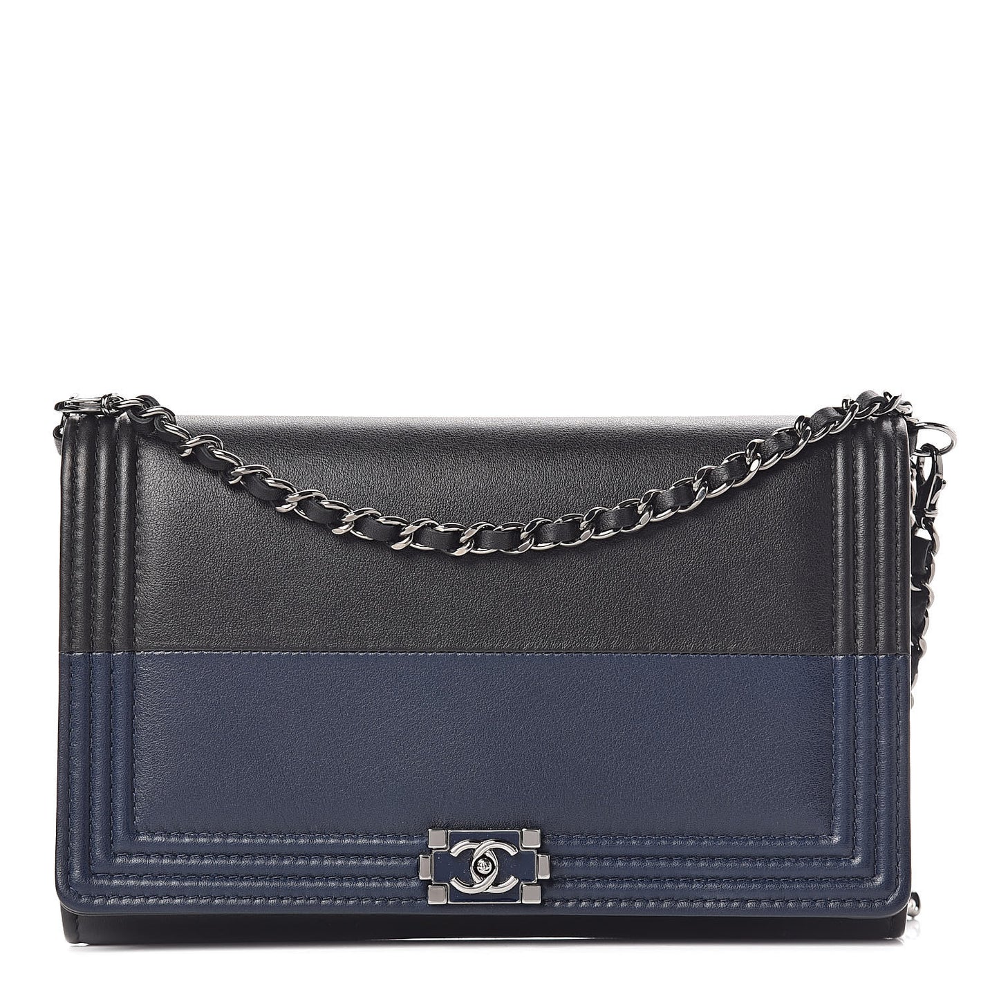 Lambskin Boy Wallet On Removable Chain WOC Black Navy