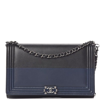 Chanel Lambskin Boy Wallet On Removable Chain WOC Black Navy 3 of 11
