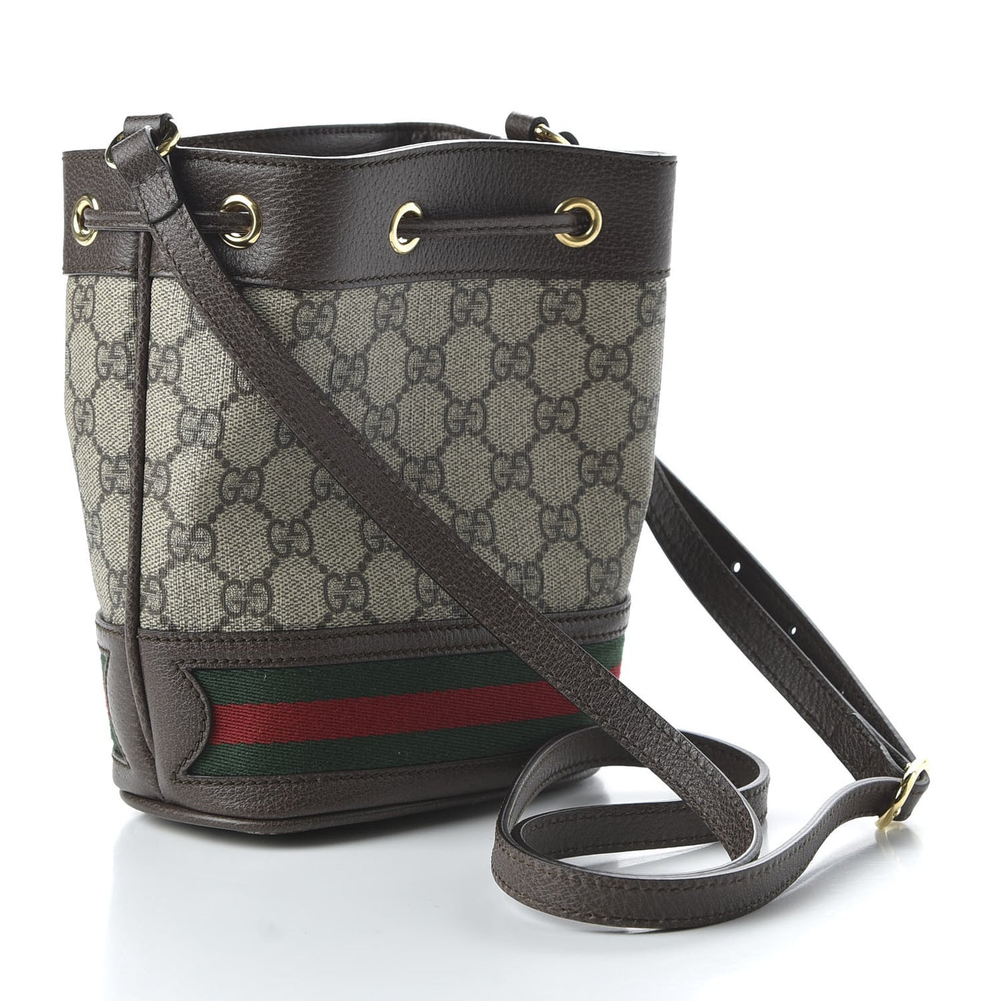 GG Supreme Monogram Web Mini Ophidia Bucket Bag Brown