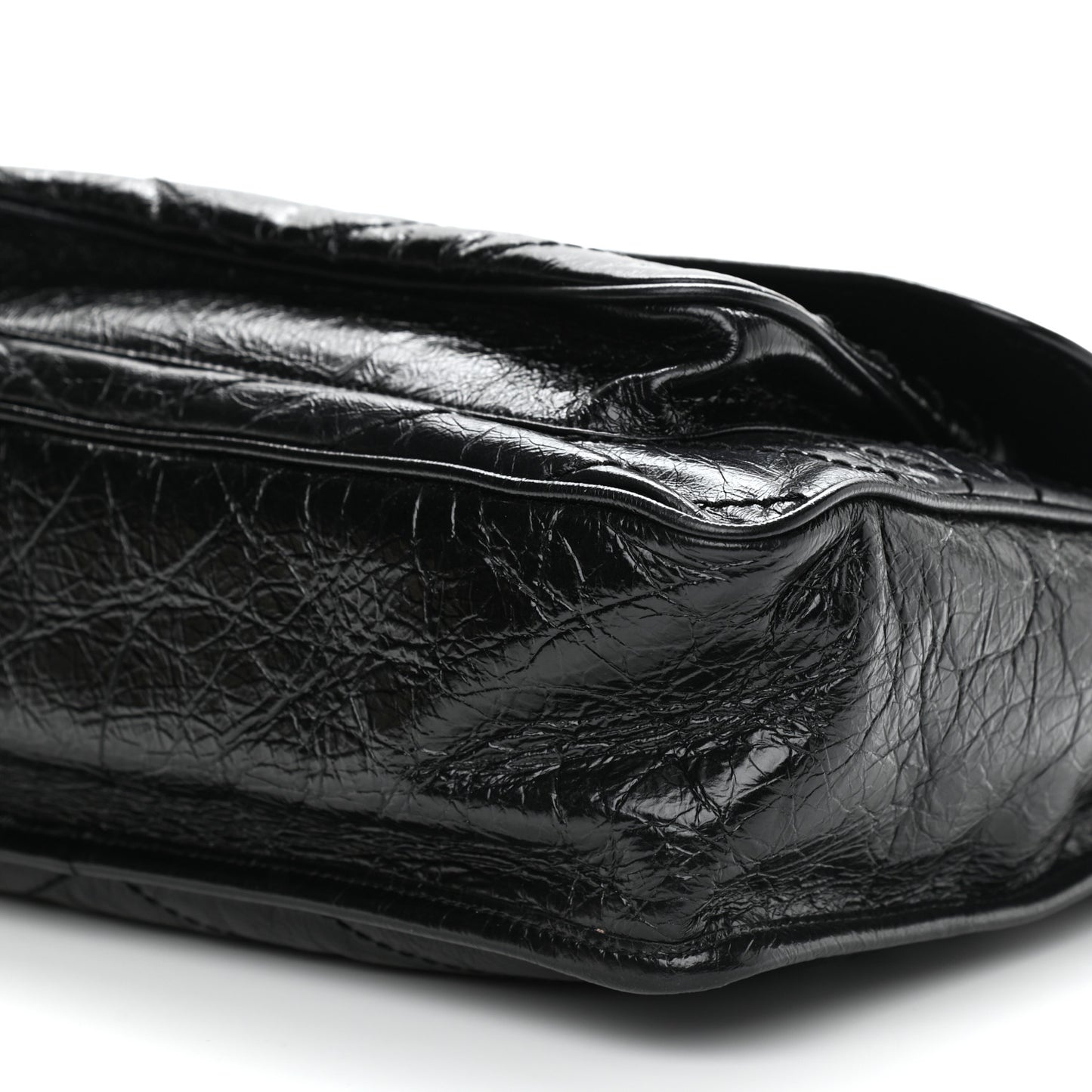 Crinkled Calfskin Matelasse Monogram Large Niki Chain Satchel Black