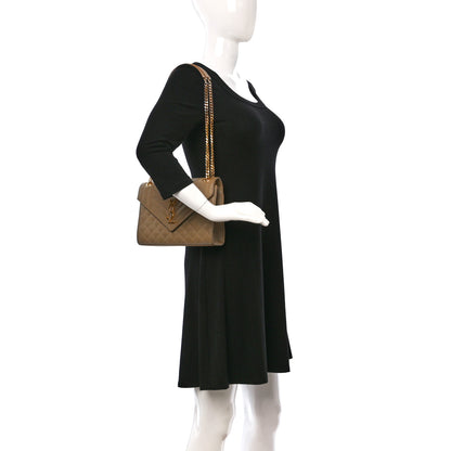 Saint Laurent Grain De Poudre Textured Mixed Matelasse Medium Triquilt Monogram Satchel Natural Tan 2 of 18
