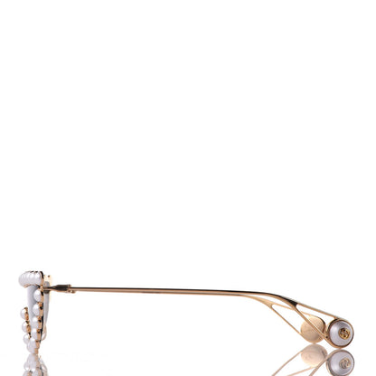Gucci Metal Pearl Cat Eye Sunglasses GG0364S Gold 2 of 9