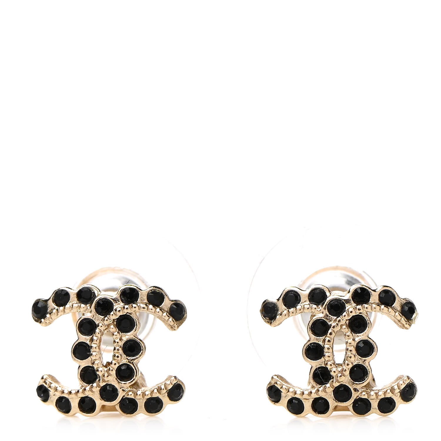 Chanel Crystal CC Earrings Black Gold 1 of 4