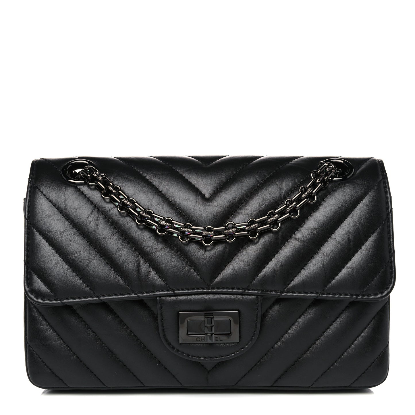 Aged Calfskin Chevron Quilted 2.55 Reissue Mini Flap So Black