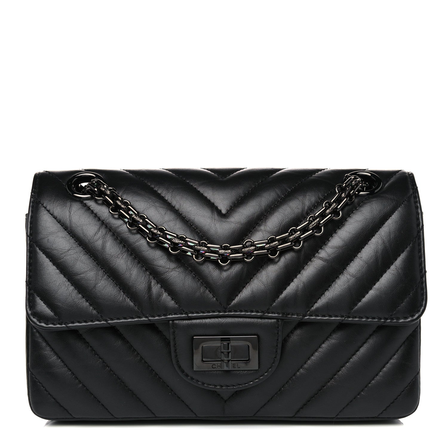 Chanel Aged Calfskin Chevron Quilted 2.55 Reissue Mini Flap So Black 1 of 9