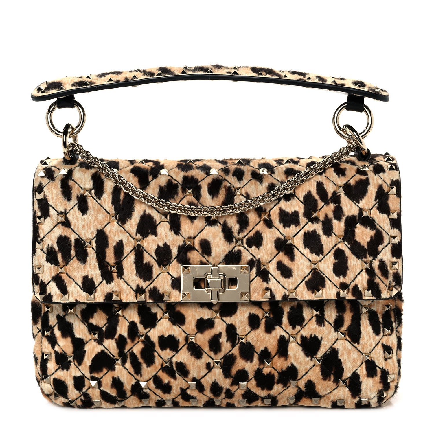 Valentino Garavani Calf Hair Leopard Print Medium Rockstud Spike Shoulder Bag 1 of 9