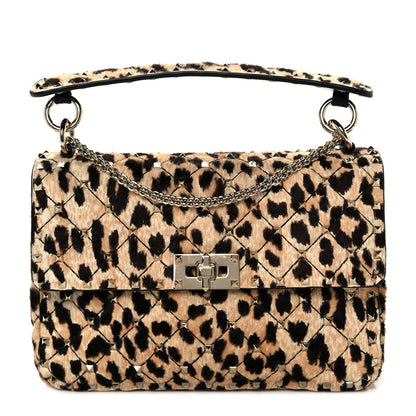 Valentino Garavani Calf Hair Leopard Print Medium Rockstud Spike Shoulder Bag 1 of 9